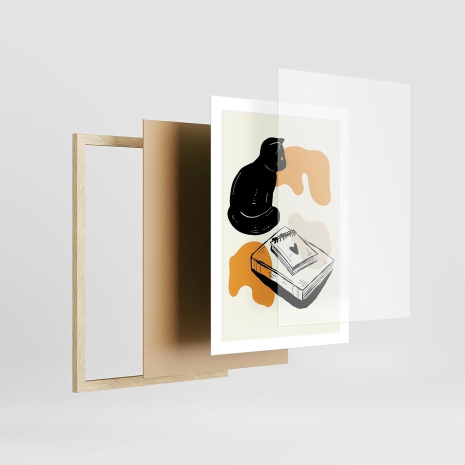 Plakat w ramie 50x70 - Nowoczesny Kot - grafika, kot - rama drewno