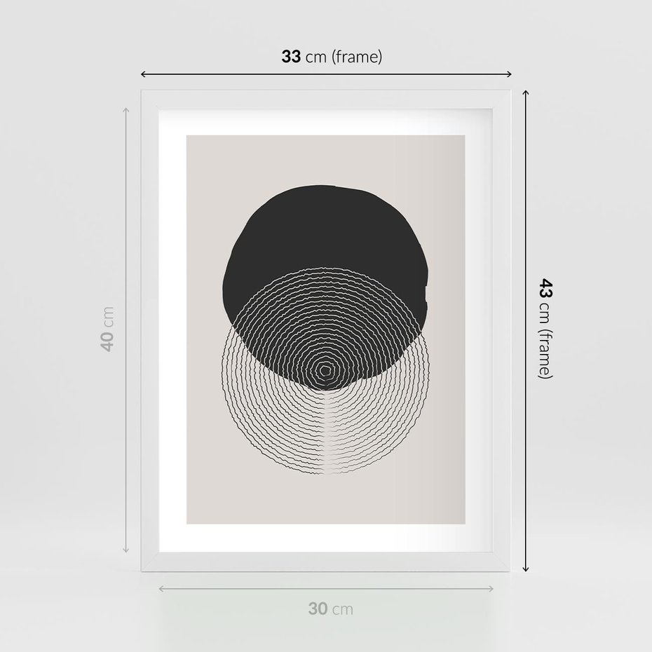 Plakat w ramie 30x40 - Boho Przenikanie Uroku - abstrakcyjna kompozycja, okręgi - rama biała