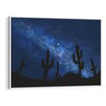 Obraz w ramie 100x70 - Nocne Tajemnice Pustyni - gwieździsta noc, granatowe niebo - rama biała