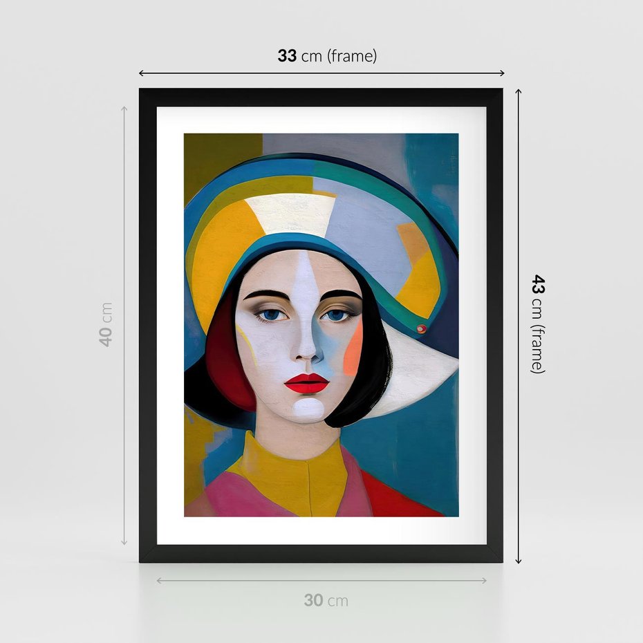 Plakat w ramie 30x40 - Kształtujące Widzenia - abstrakcyjny obraz olejny, portret twarzy kobiety - rama czarna