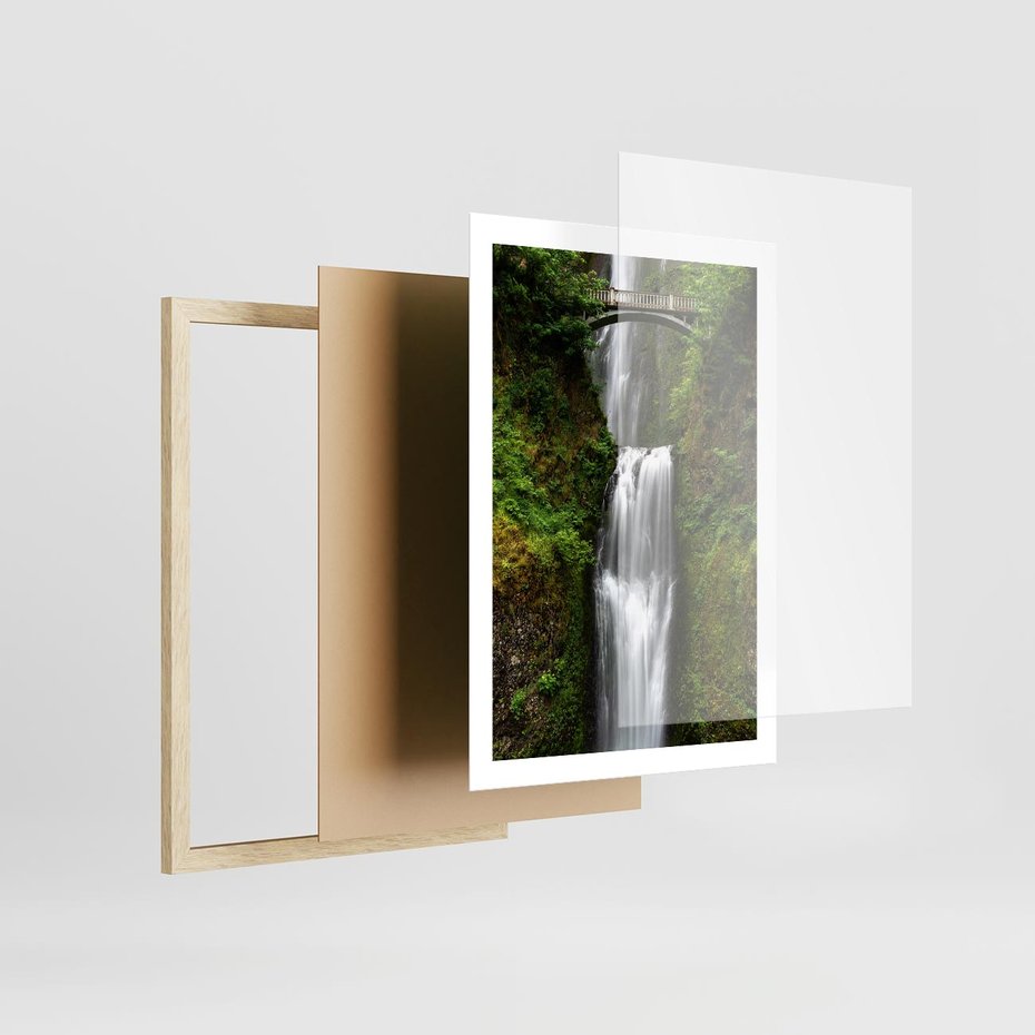 Plakat w ramie 50x70 - Siła i Urok Natury - wodospad, las - rama drewno