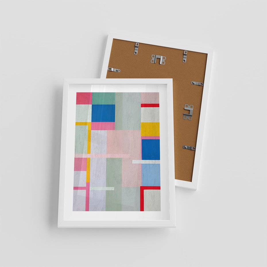 Plakat w ramie 30x40 - Rozbijające Granice Wyobraźni - abstrakcyjne geometryczne kształty, olejny obraz - rama biała