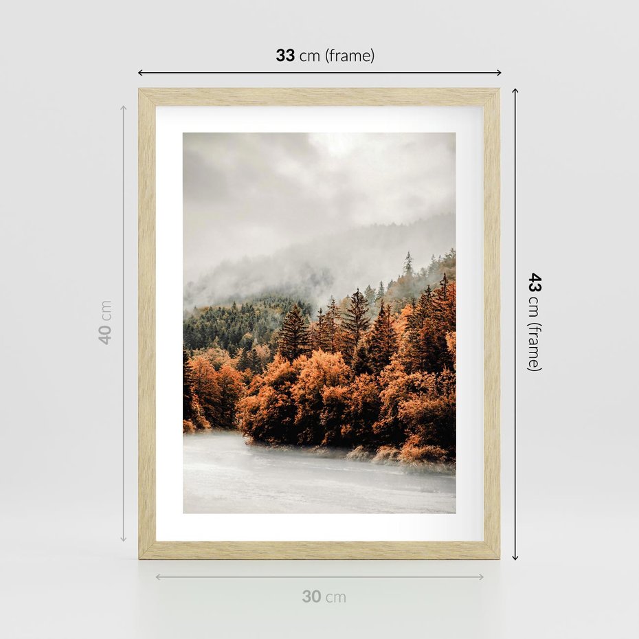 Plakat w ramie 30x40 - Jesienna Mgła - las, góry - rama drewno