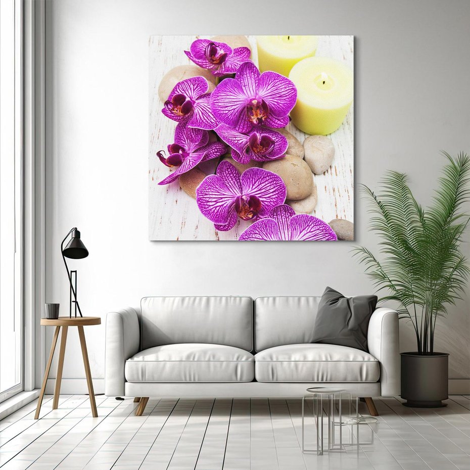 Obraz na płótnie 80x80 - Relaksujące spa w otoczeniu orchidei - spa, świece