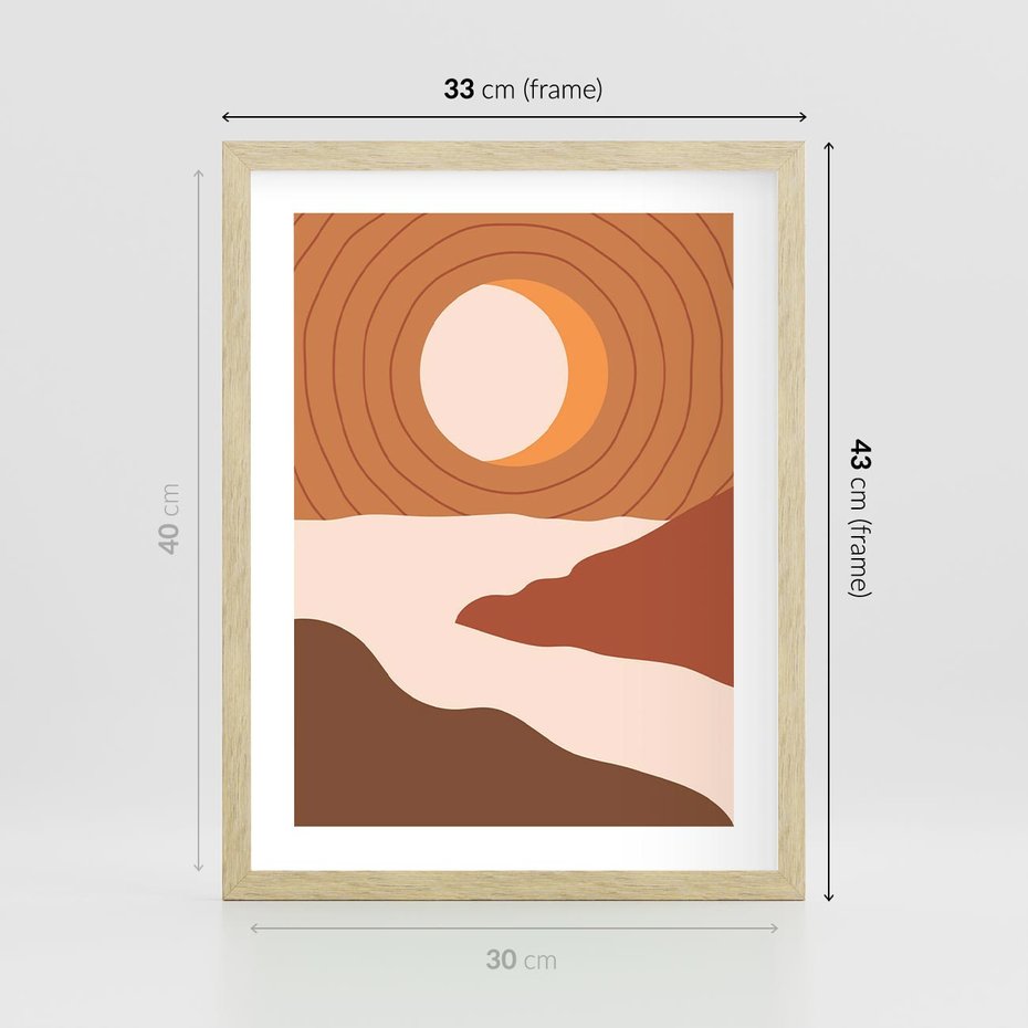Plakat w ramie 30x40 - Sztuka Zachodu Słońca: Nowoczesna Sceneria - plakat, nowoczesna grafika - rama drewno