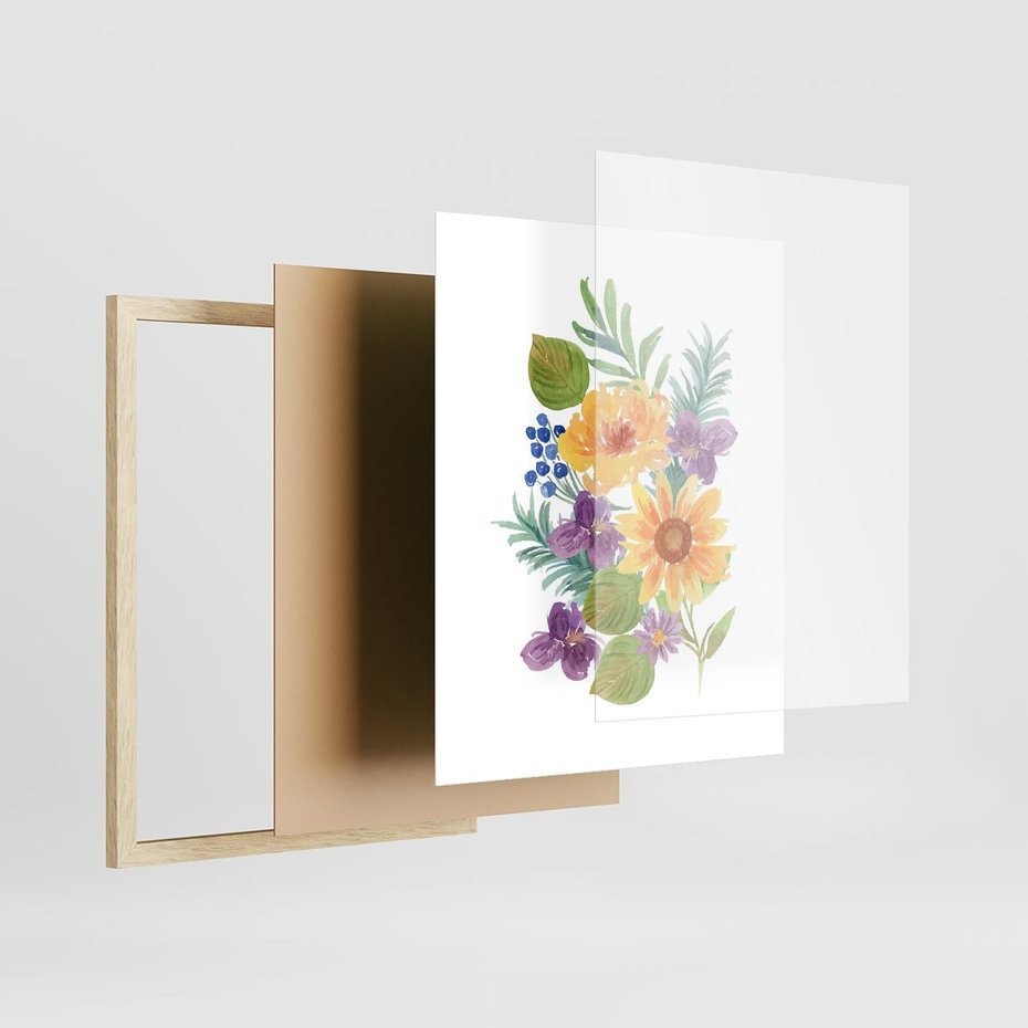 Plakat w ramie 40x50 - Kwiatowe Inspiracje - akwarelowe polne kwiaty, minimalistyczny plakat - rama drewno