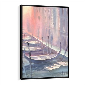 Obraz w ramie 50x70 - Romantyczne Zachody - akwarelowy rysunek, stonowane pastelowe kolory - rama czarna