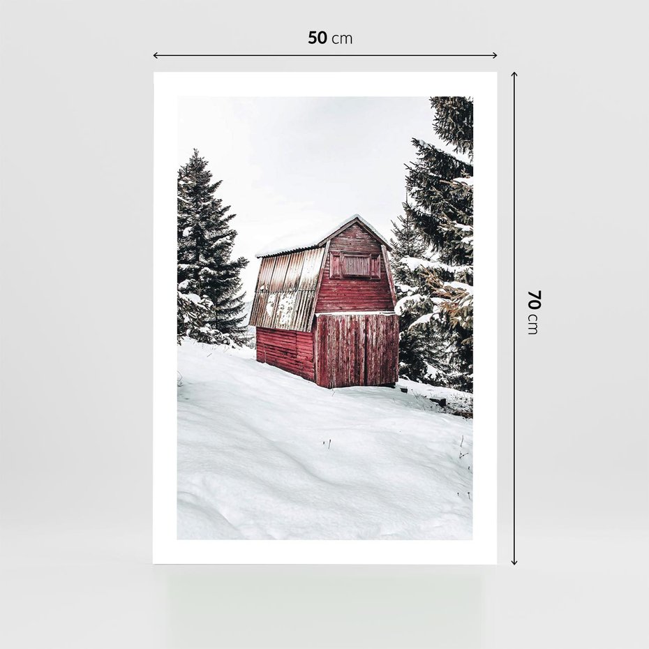 Plakat bez ramy 50x70 - Domek w Śnieżnych Górach - domek, góry