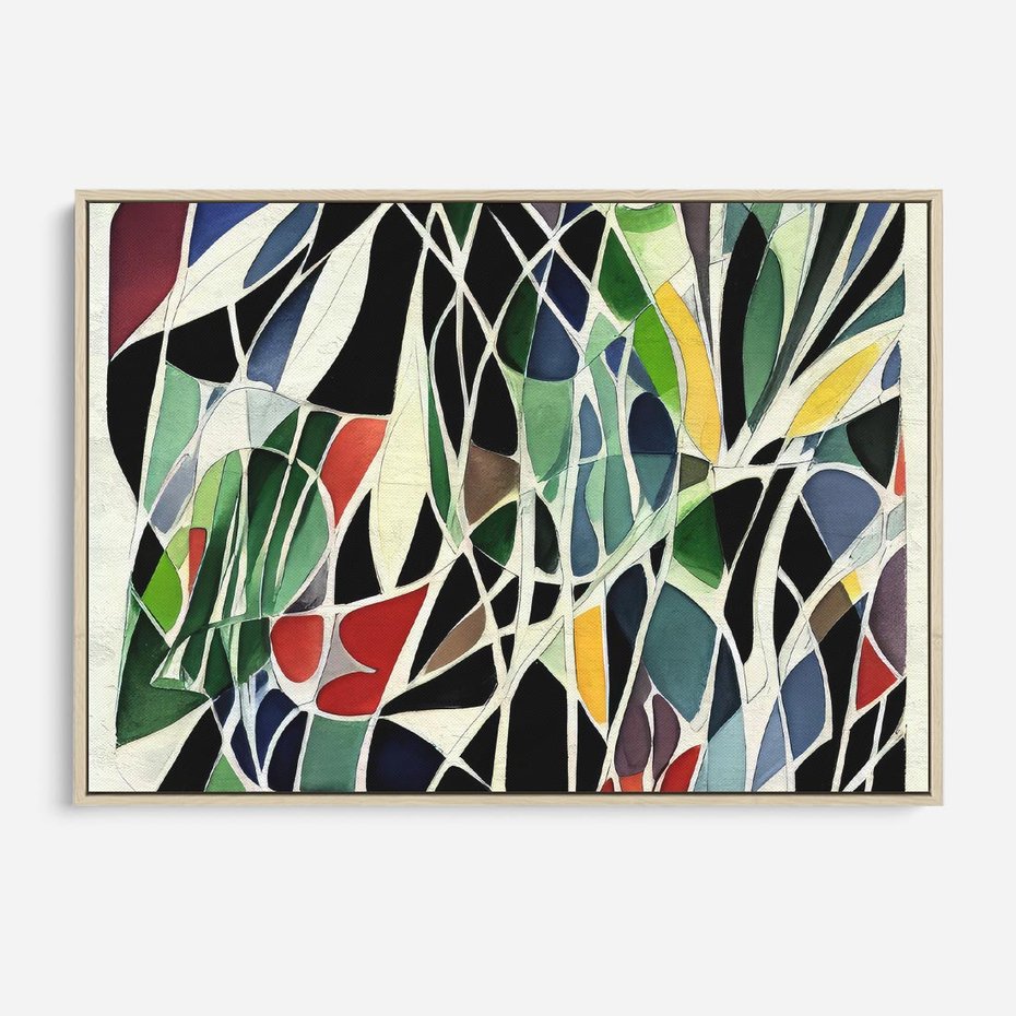 Obraz w ramie 100x70 - Taniec Plam i Kształtów - abstrakcyjny akwarelowy obraz, plamy - rama drewno