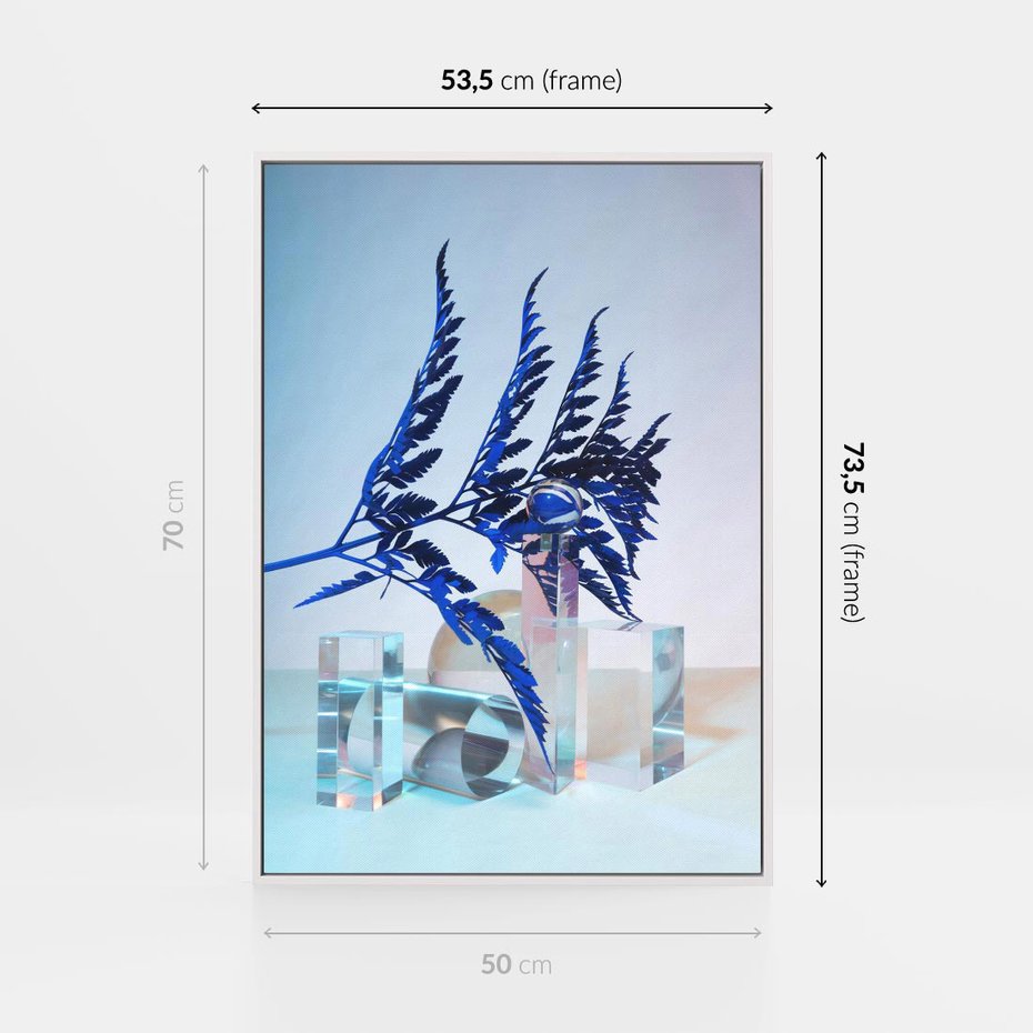 Obraz w ramie 50x70 - Intensywny Kolor Natury - liście, kobalt - rama biała