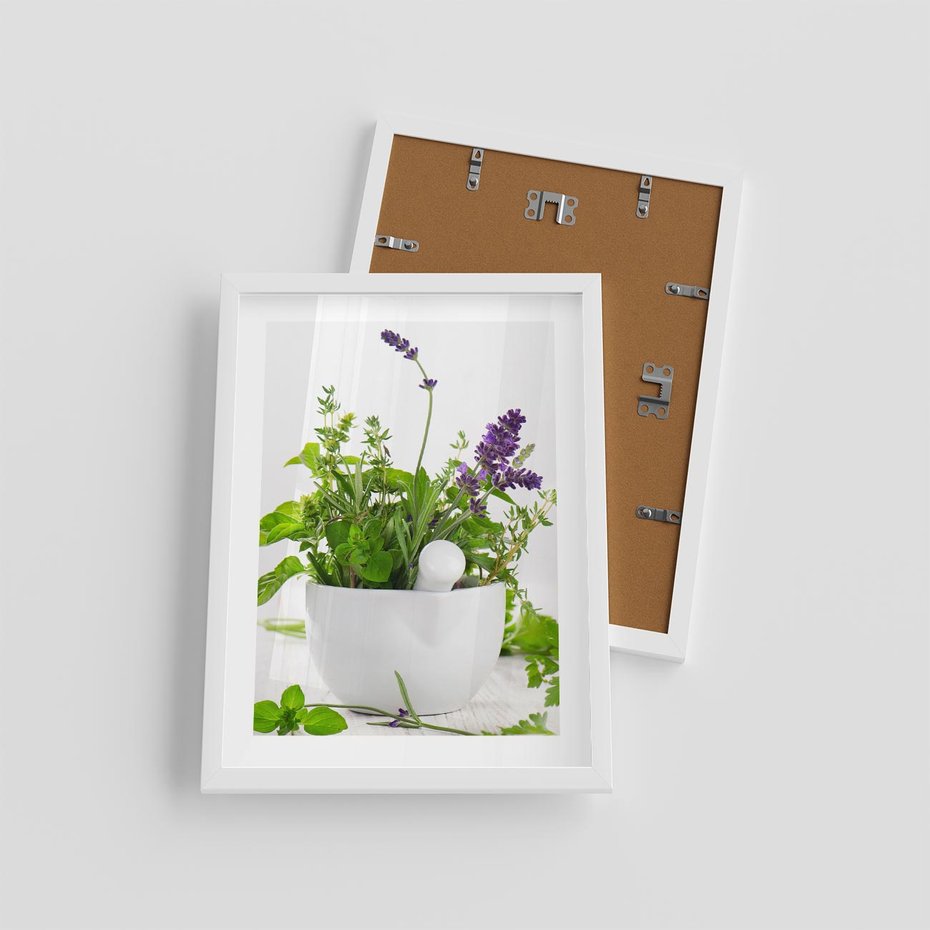 Plakat w ramie 30x40 - Kwiaty i zioła w restauracji - kwiaty, zioła - rama biała