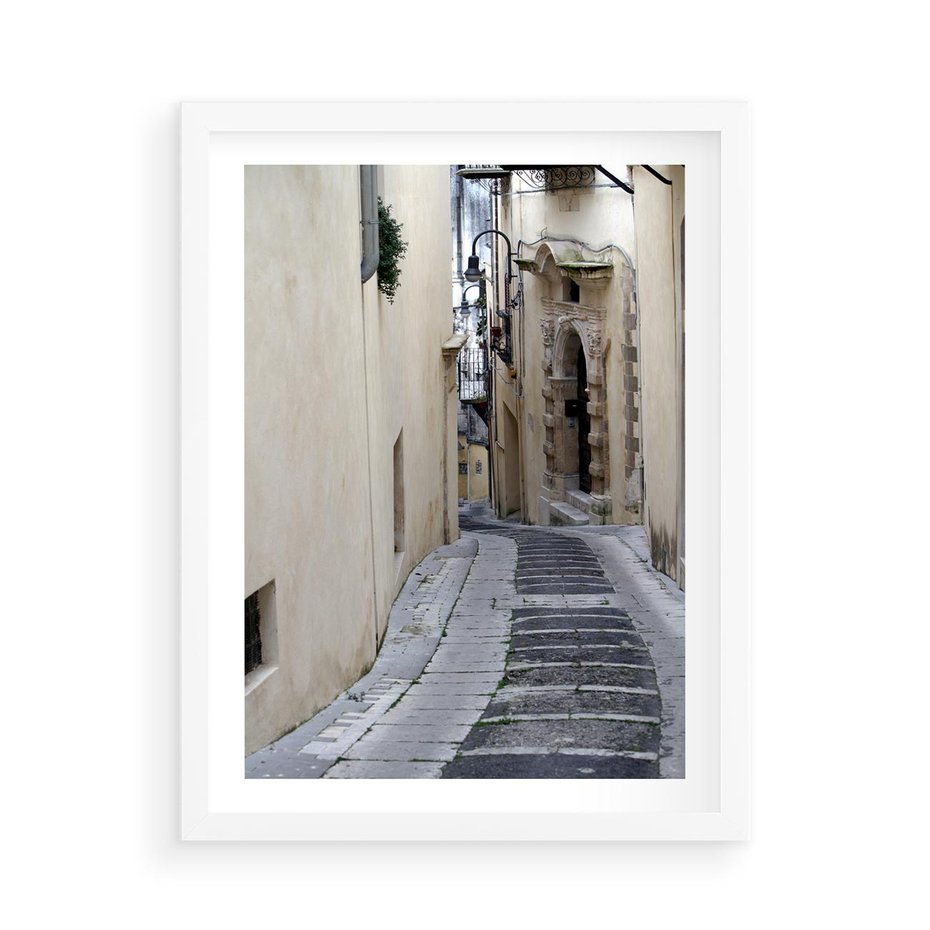 Plakat w ramie 50x70 - Uroki Włoskiej Uliczki - włoska, uliczka - rama biała