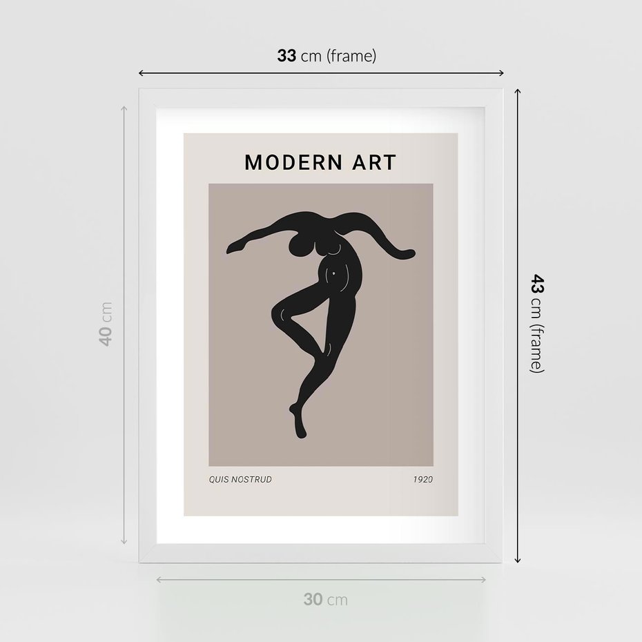 Plakat w ramie 30x40 - Modernistyczna Wizja - plakat modern, czarna postać - rama biała