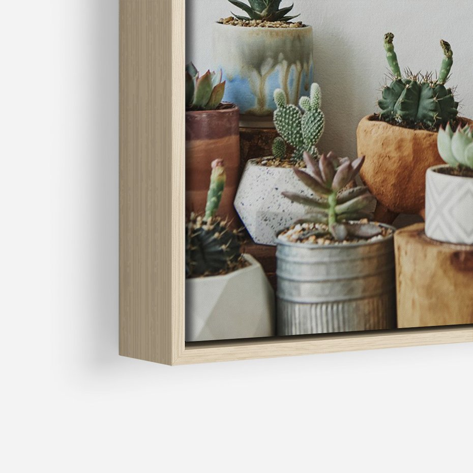 Obraz w ramie 70x100 - Naturalna Harmonia - kaktusy, liście - rama drewno