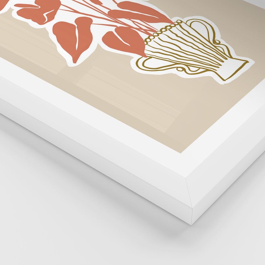 Plakat w ramie 30x40 - Harmonijne Echa - abstrakcyjne kwiaty liście, elegancka kompozycja - rama biała