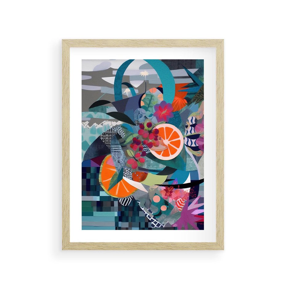 Plakat w ramie 30x40 - Migocące Widoki Harmonii - abstrakcyjny obraz, jak picasso - rama drewno