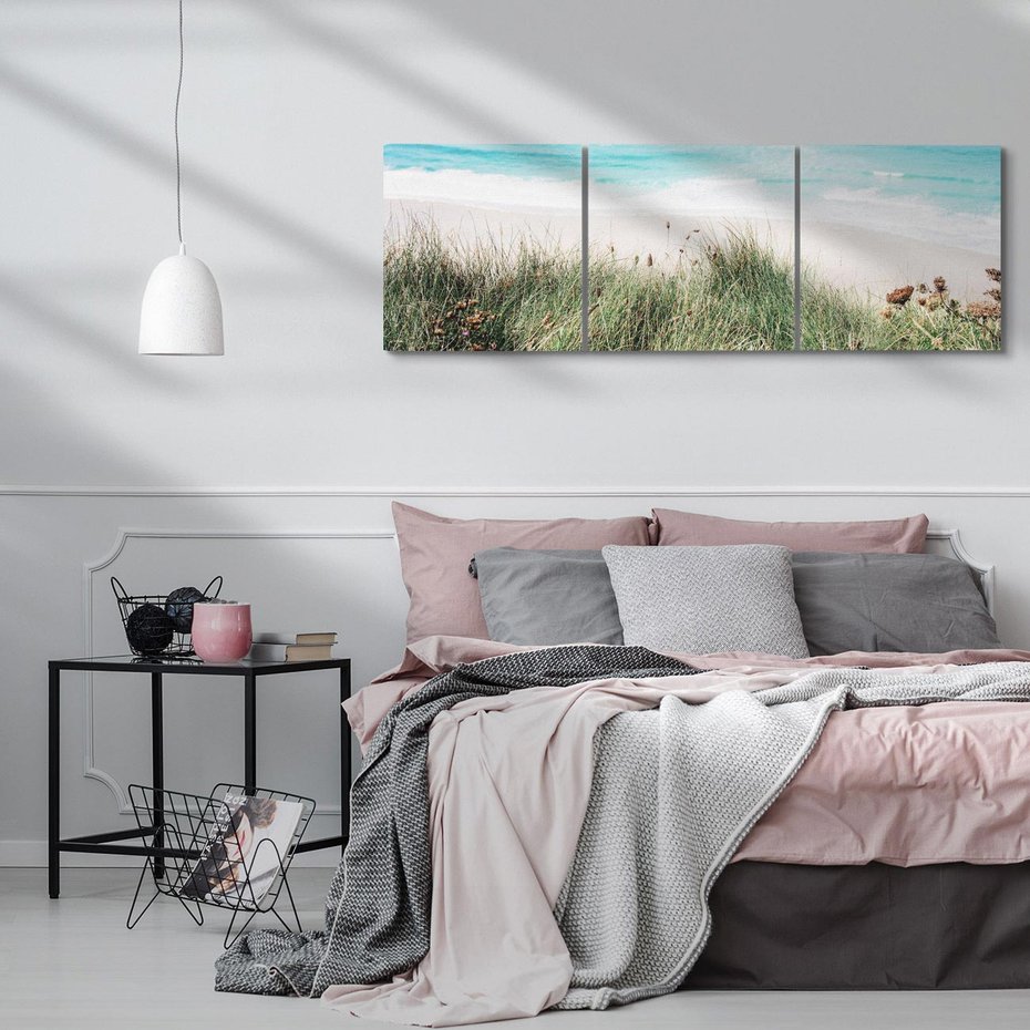 Obraz na płótnie 120x40 - Harmonia Natury - widok z wydm, wydmy porośnięte trawami