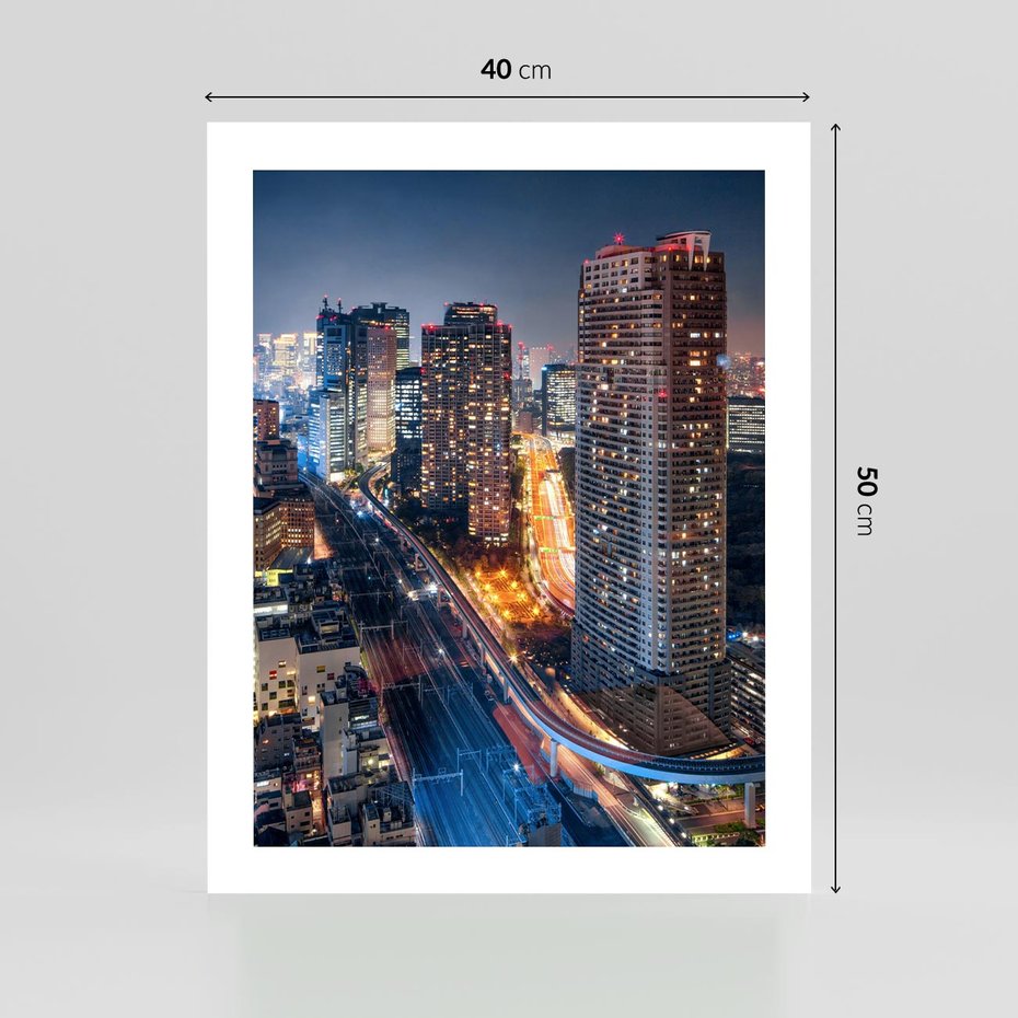 Plakat bez ramy 40x50 - Miasto nocą z wieżowcami w tle - miasto, nocą