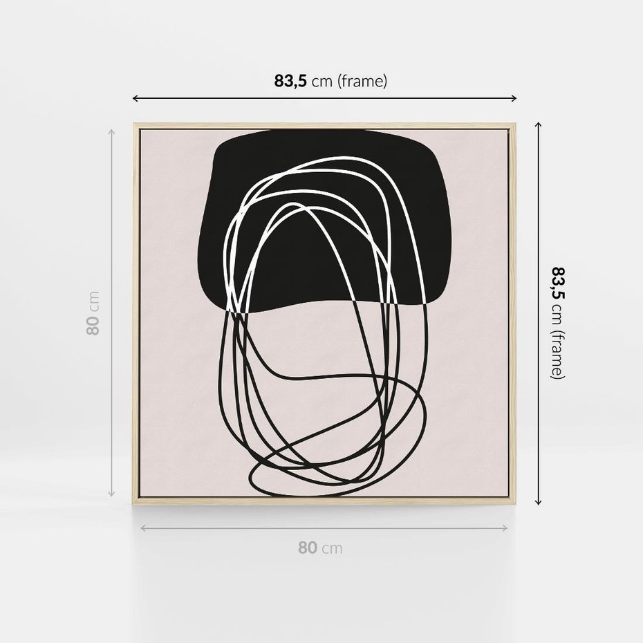 Obraz w ramie 80x80 - Strukturalne Kontrasty - abstrakcyjne szkicowane linie, minimalizm - rama drewno