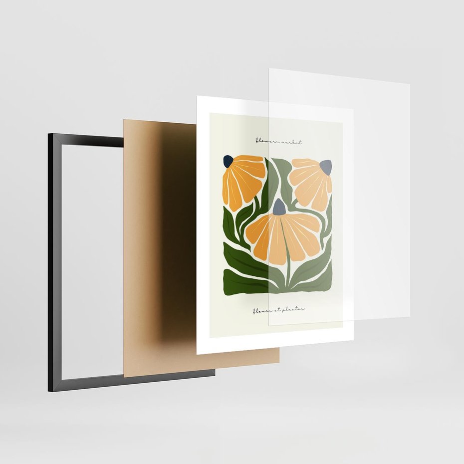 Plakat w ramie 40x50 - Kreatywne Wibracje - sztuka nowoczesna, kolorowe kwiaty - rama czarna