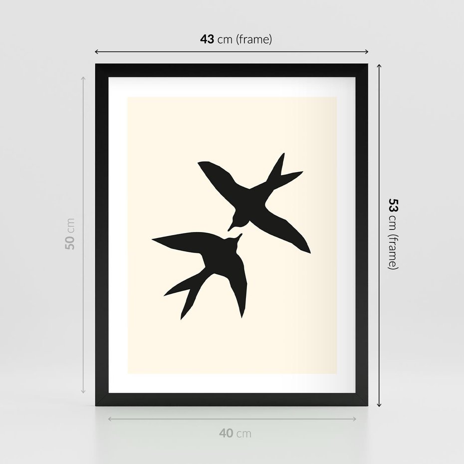 Plakat w ramie 40x50 - Kreatywne Echa - jaskółki, minimalizm - rama czarna