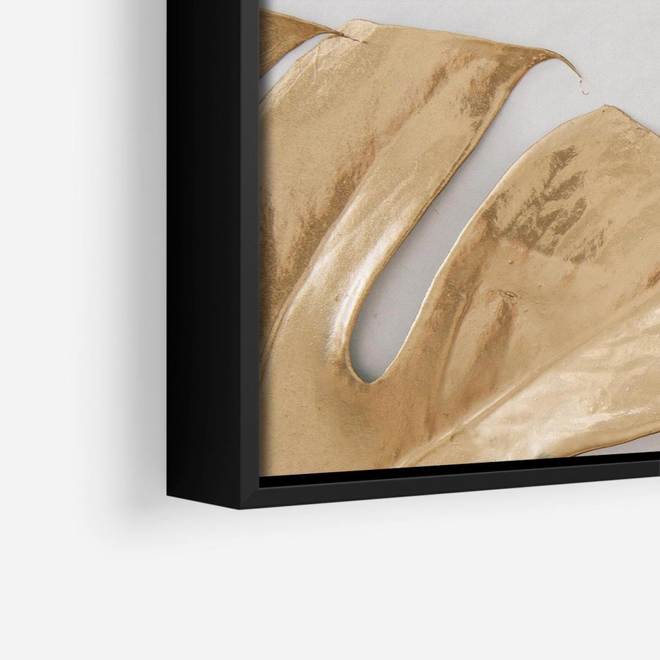 Obraz w ramie 50x50 - Natury Szlachetność - złote, liście - rama czarna