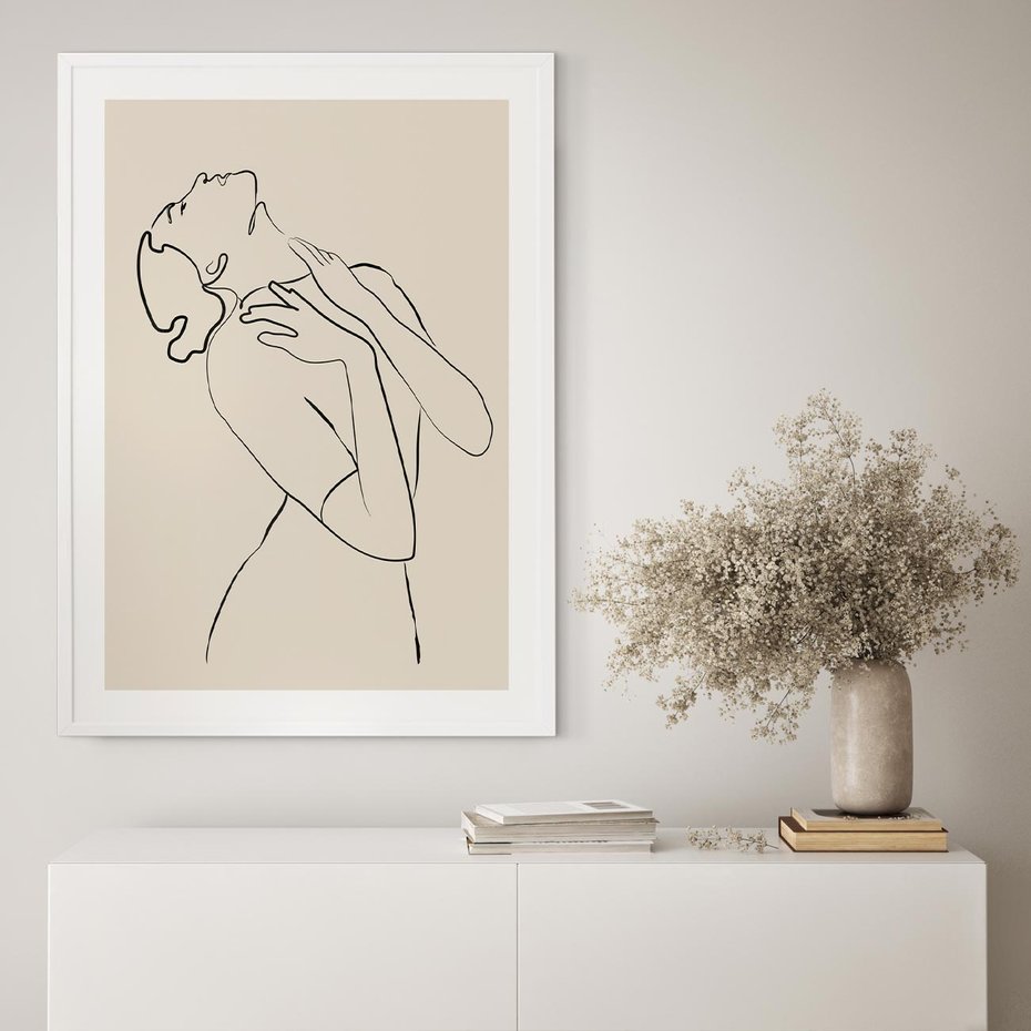 Plakat w ramie 30x40 - Bezkresny Taniec - kobieta, szkic - rama biała