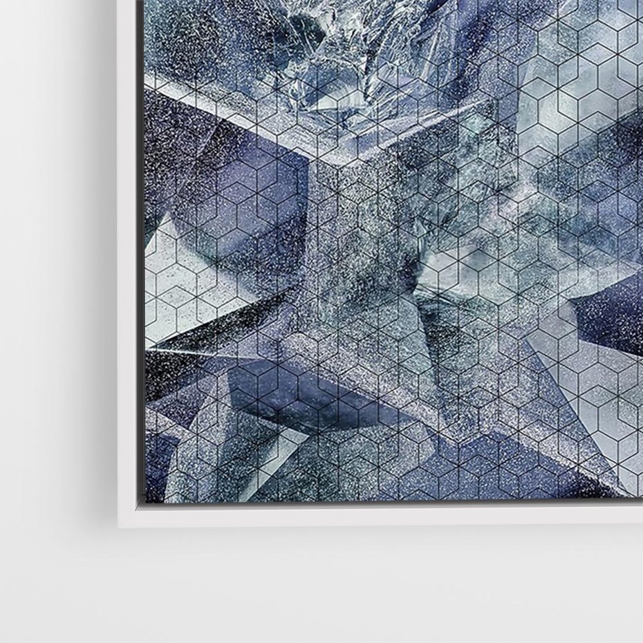 Obraz w ramie 120x80 - Melodia mgieł i marzeń - abstrakcja w kolorze granatu, przypominająca górę lodową - rama biała
