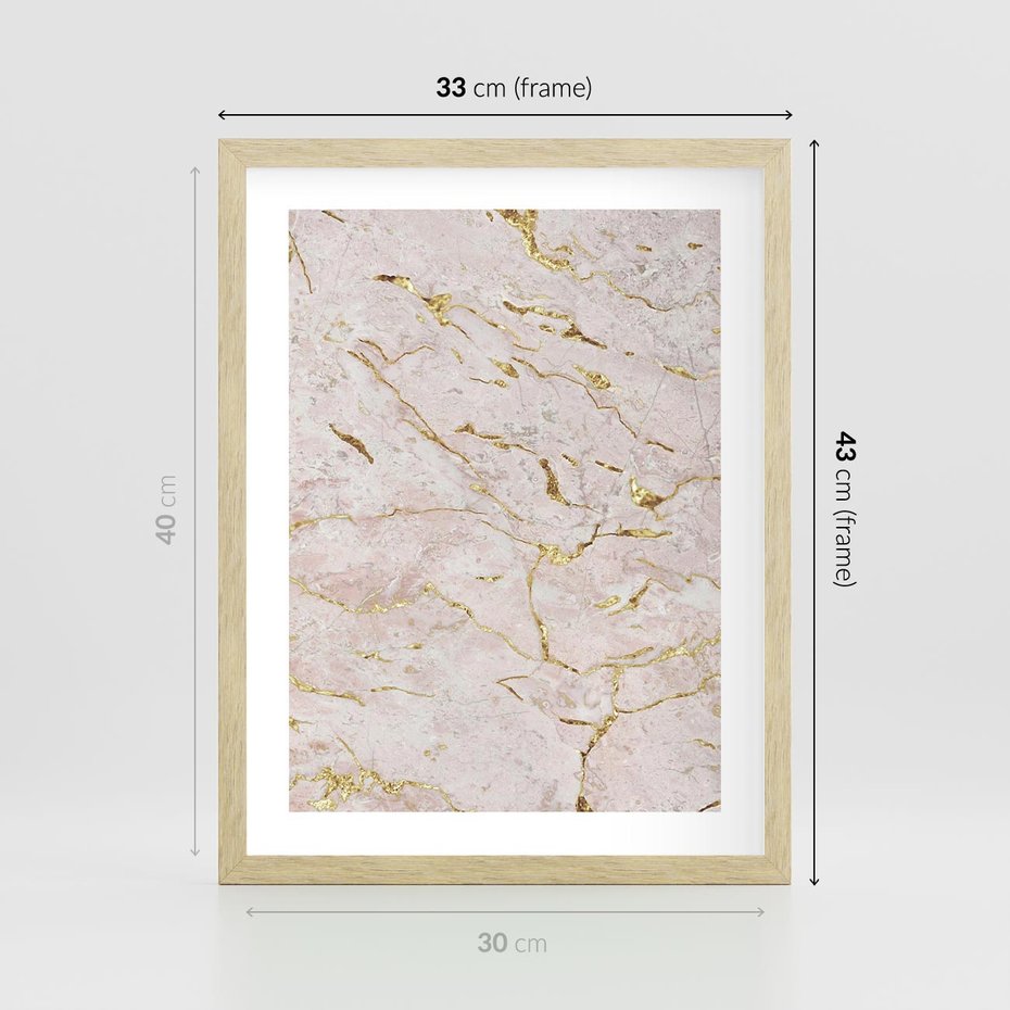 Plakat w ramie 30x40 - Beżowy Marmur i Złoto - marmur, beżowy marmur - rama drewno