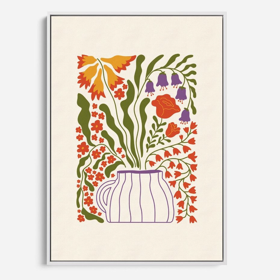 Obraz w ramie 80x120 - Świeżość Kwiatów - kwiaty w wazonie, minimalistyczna kompozycja - rama biała