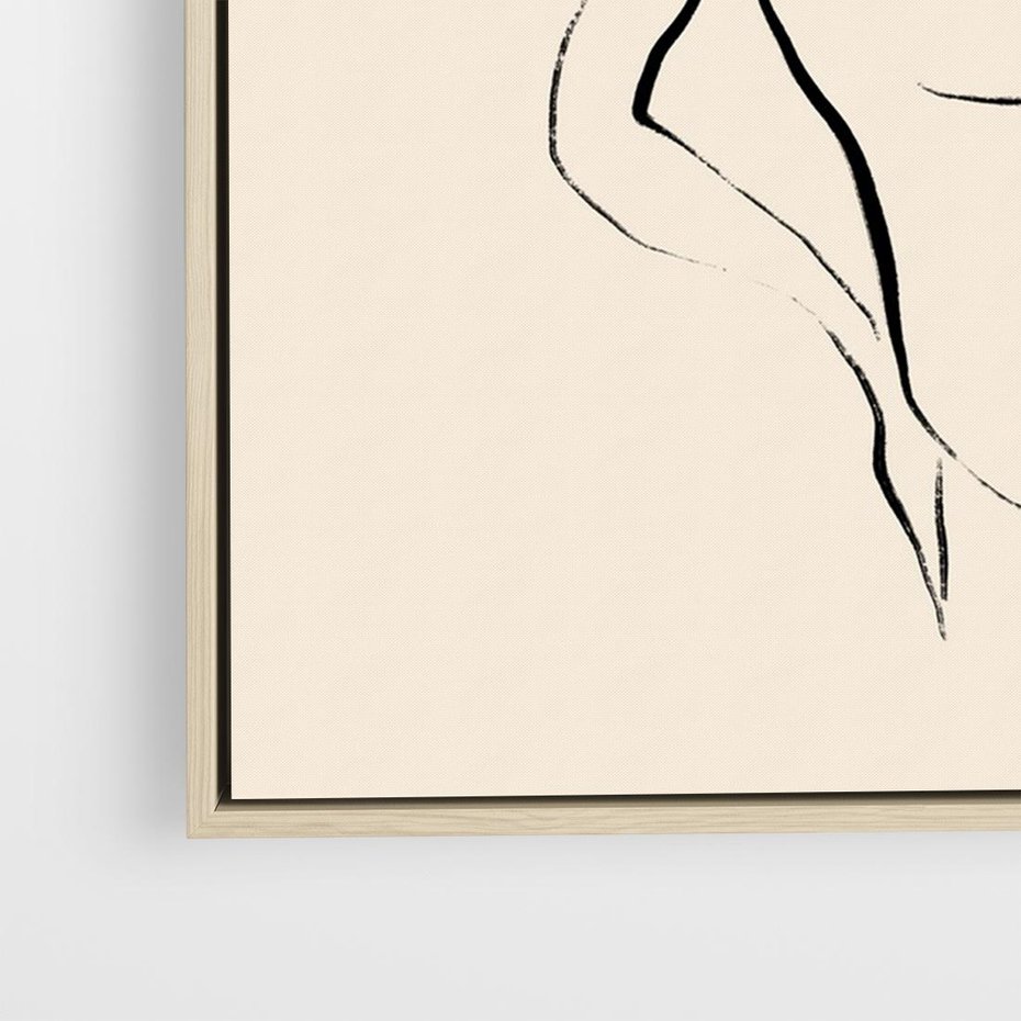 Obraz w ramie 70x50 - Piękno w Minimalizmie - abstrakcyjny rysunek, minimalistyczna kreska - rama drewno