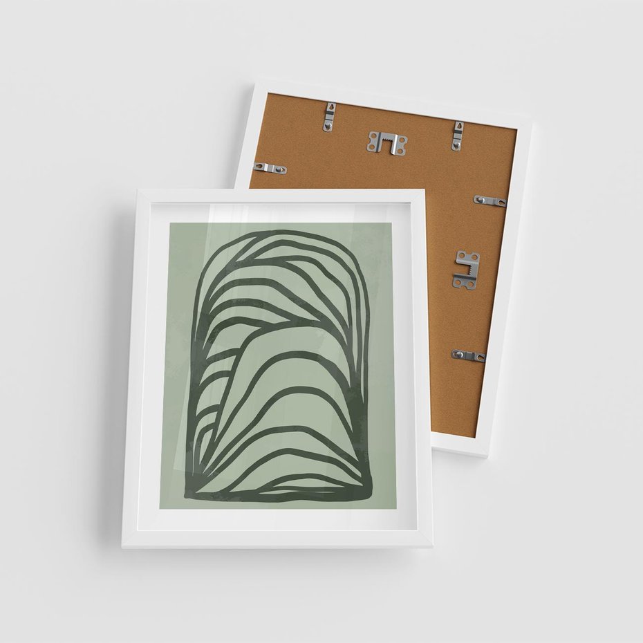 Plakat w ramie 40x50 - Zielonkawy Uścisk Natury - abstrakcyjny zielony motyw, skandynawski design - rama biała