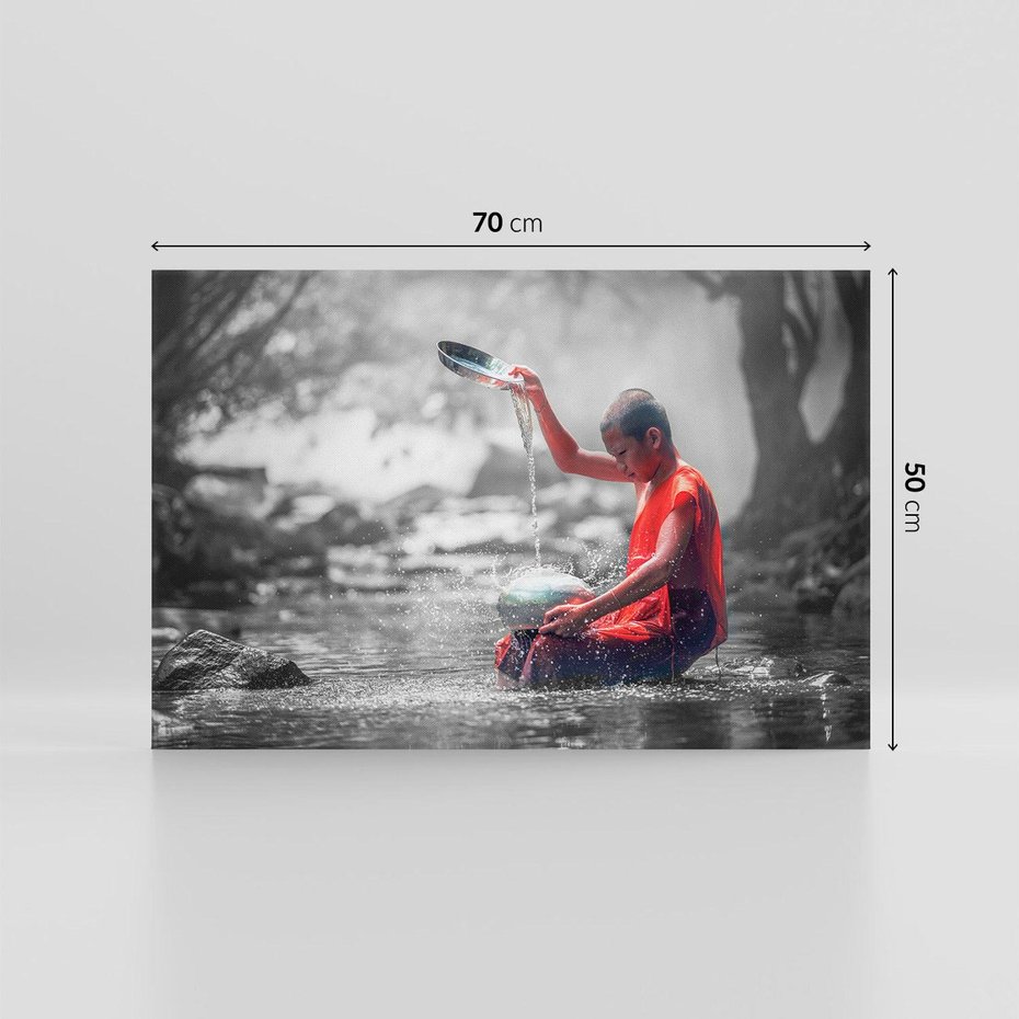 Obraz na płótnie 70x50 - Dziecko Mnich: Święty Uśmiech - dziecko, mnich