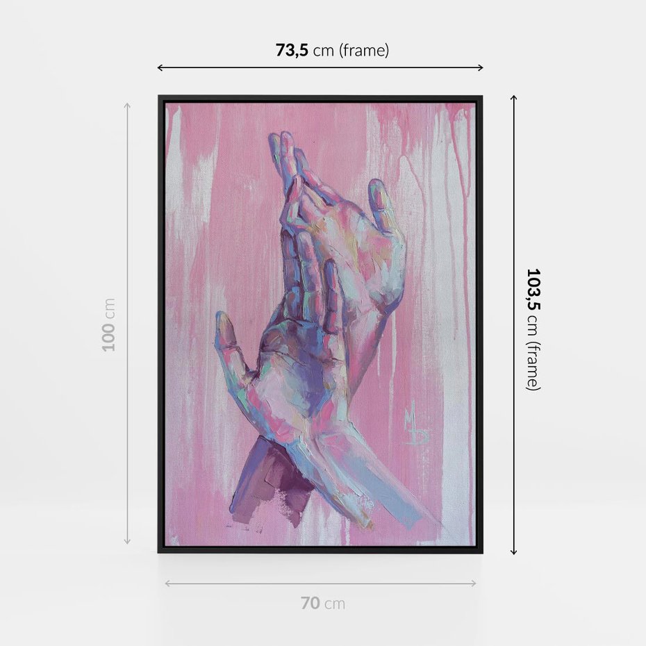 Obraz w ramie 70x100 - Splecione - obraz olejny, pastelowe kolory - rama czarna