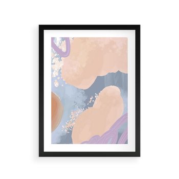 Plakat w ramie 50x70 - Przenikanie Niecodziennych Form - abstrakcyjne akwarelowe plamy, pastele - rama czarna