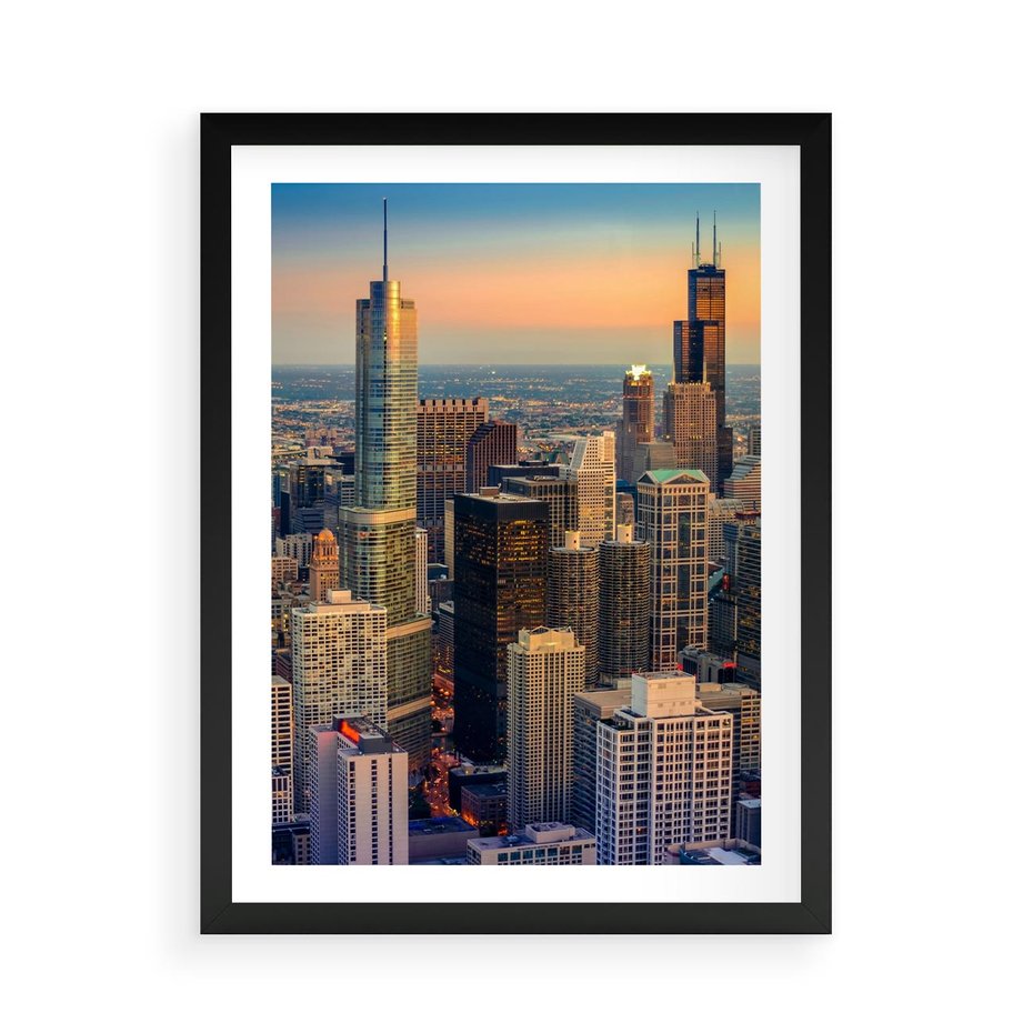 Plakat w ramie 50x70 - Wieżowce Nowego Jorku - Manhattan, wieżowce - rama czarna