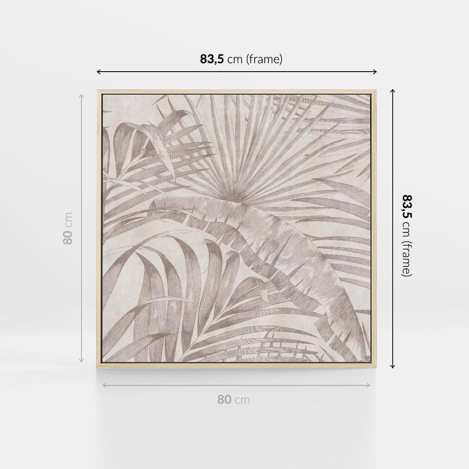 Obraz w ramie 80x80 - Odsłonięte liściowe wspomnienia - monochromatyczne, kolory sepii - rama drewno