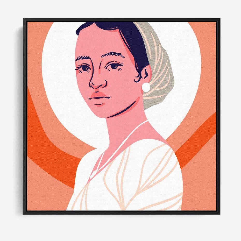Obraz w ramie 50x50 - Kobieca Harmonia - nowoczesny plakat, styl retro - rama czarna