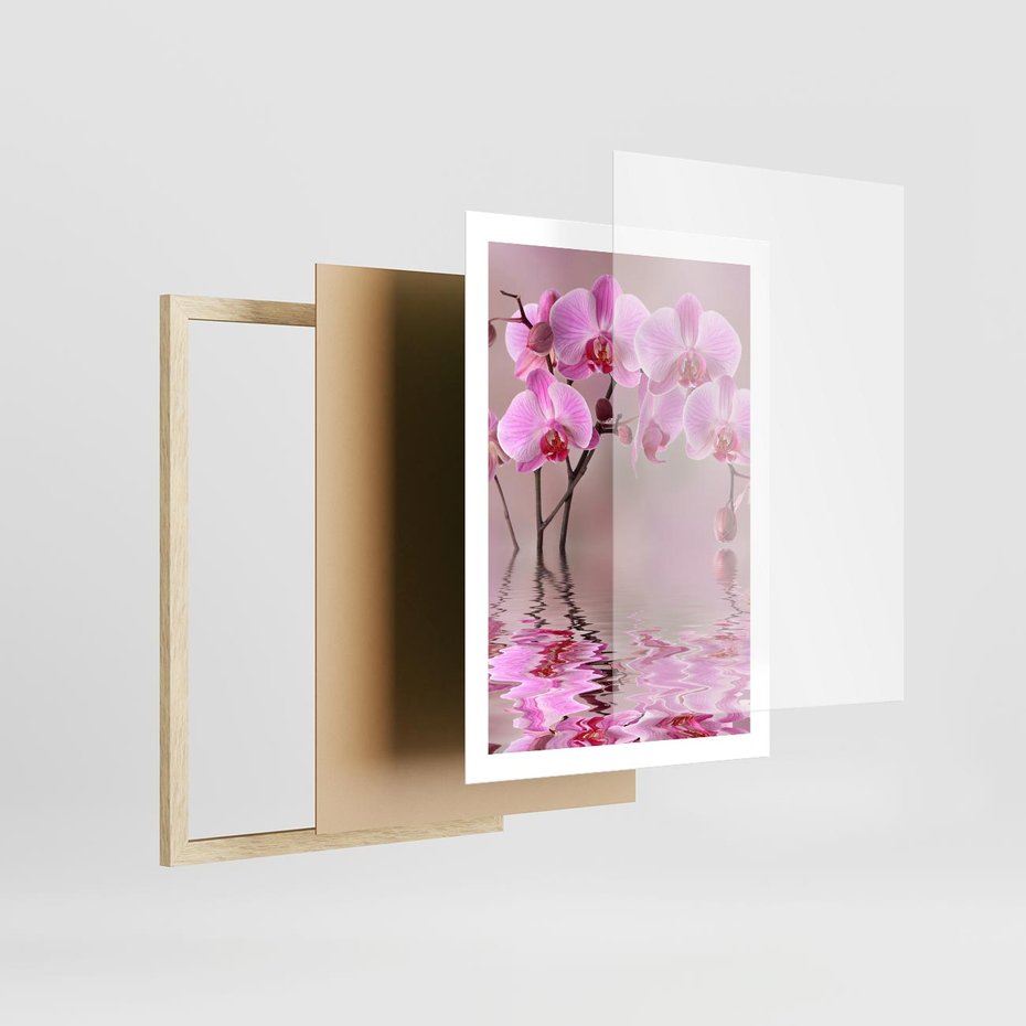 Plakat w ramie 50x70 - Relaksacyjne spa w otoczeniu storczyka - spa, storczyk - rama drewno