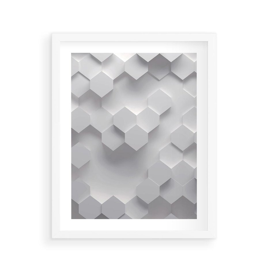 Plakat w ramie 40x50 - Kreatywna Forma - geometryczny, 3D - rama biała