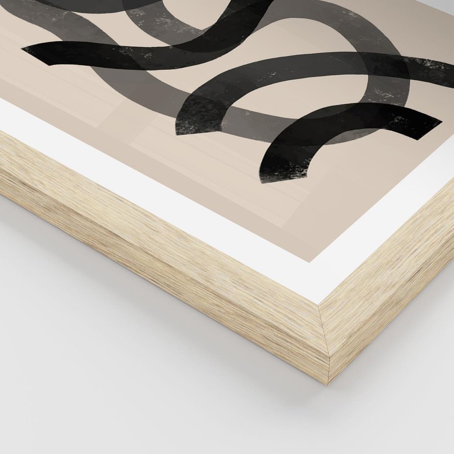 Plakat w ramie 40x50 - Strukturalne Odbicia Innowacji - zaplątane minimalistyczne linie, na bezowym tle - rama drewno