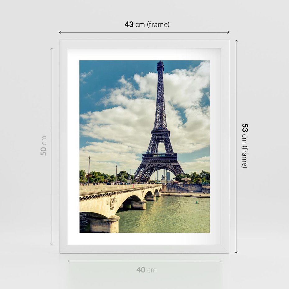 Plakat w ramie 40x50 - Wieża Eiffla - Ikona Paryża - wieża, Eiffla - rama biała
