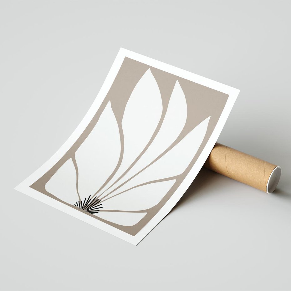 Plakat bez ramy 50x70 - Ekspresyjne Kontury - abstrakcyjny kwiat, beże i brązy