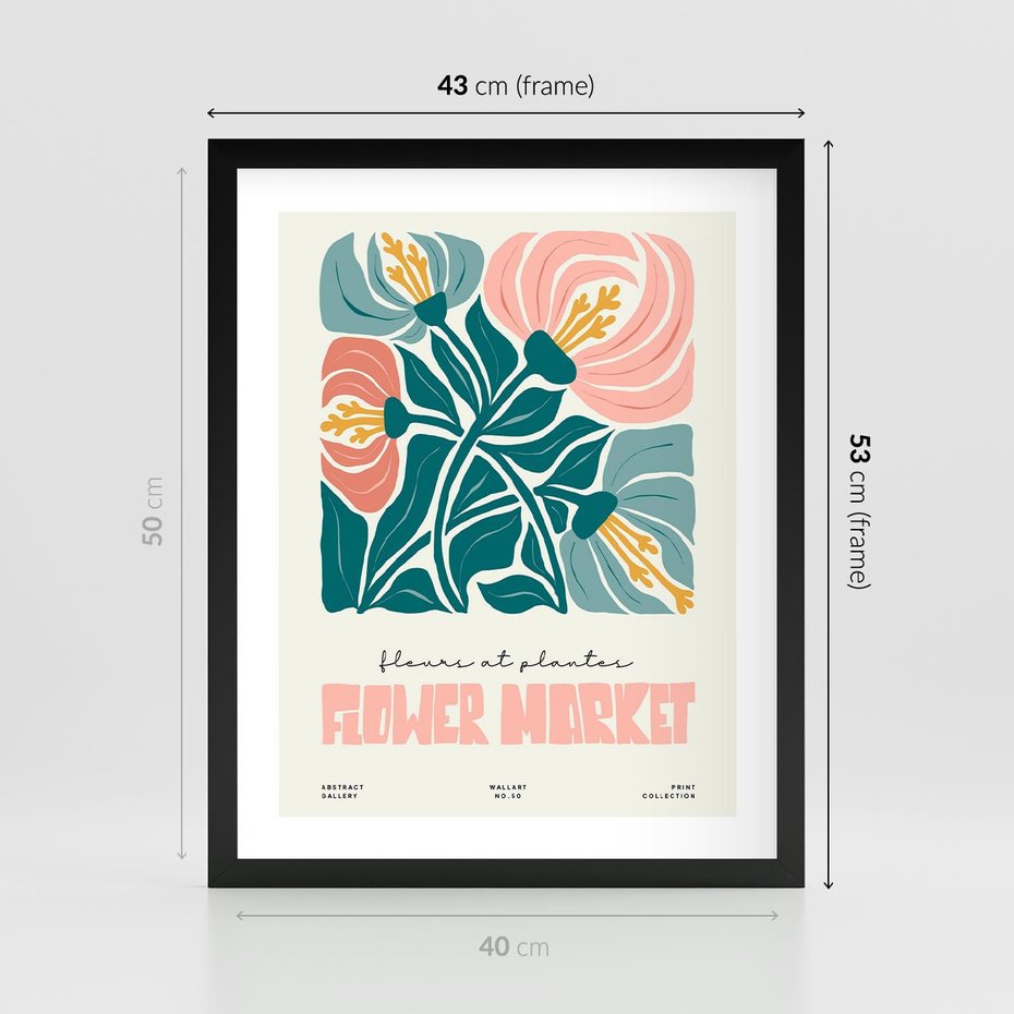 Plakat w ramie 40x50 - Taniec Kształtów - kwiaty, abstrakcyjna kompozycja - rama czarna