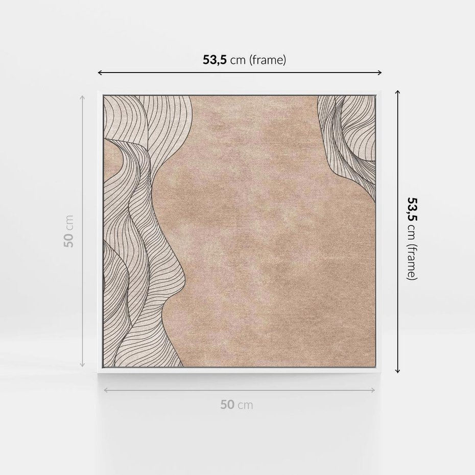 Obraz w ramie 50x50 - Symfonia uczuć i kształtów - delikatna kompozycja, falujące linie - rama biała