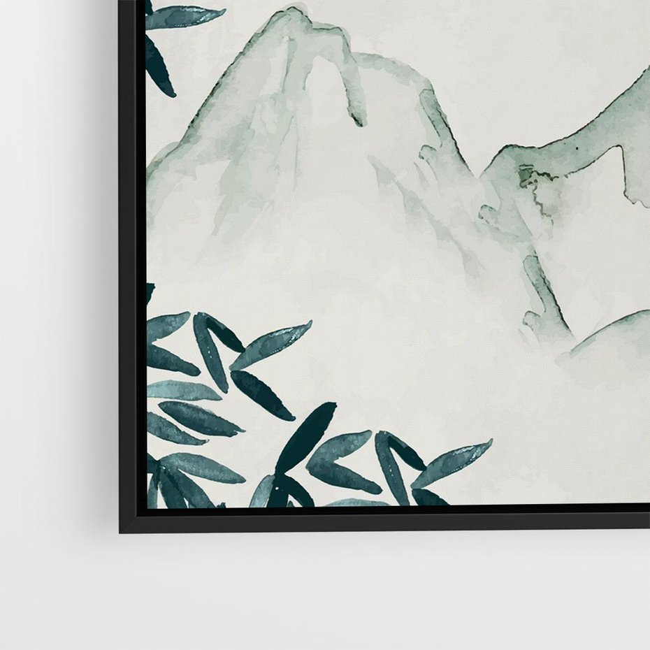 Obraz w ramie 50x50 - Słońce nad Górami - japoński krajobraz, góry - rama czarna