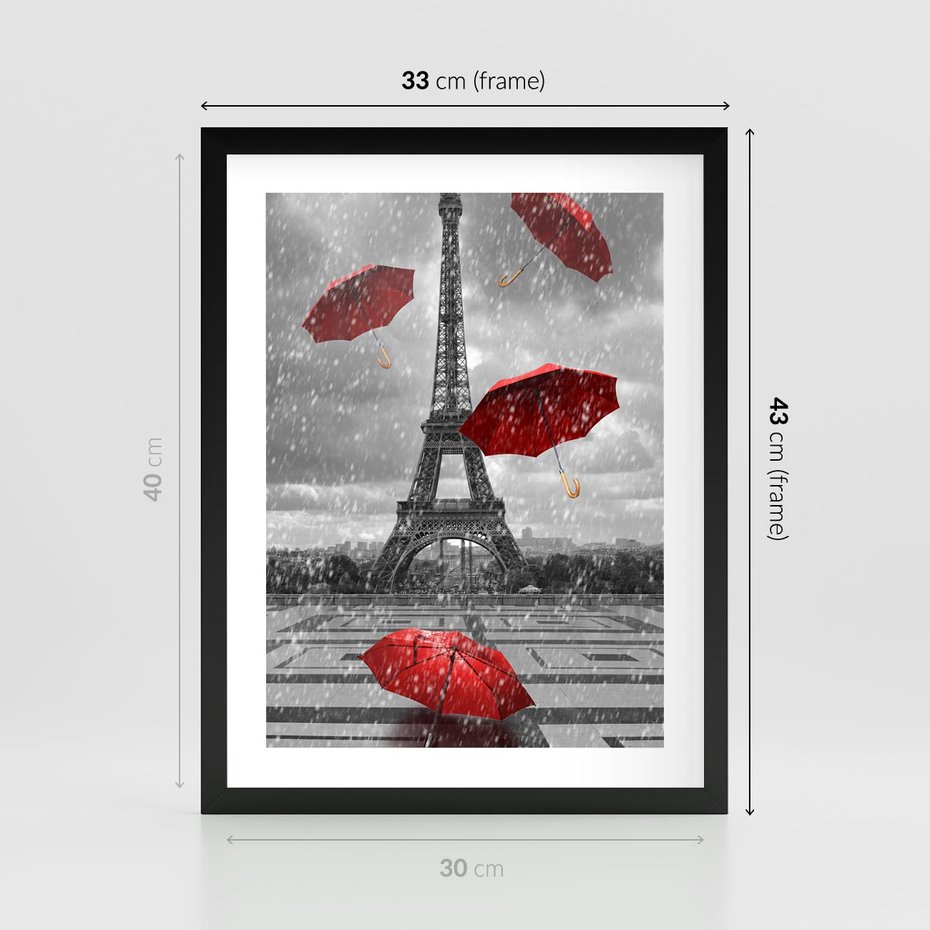 Plakat w ramie 30x40 - Czarno-biała magia Eiffla - Eiffla, Paryż - rama czarna