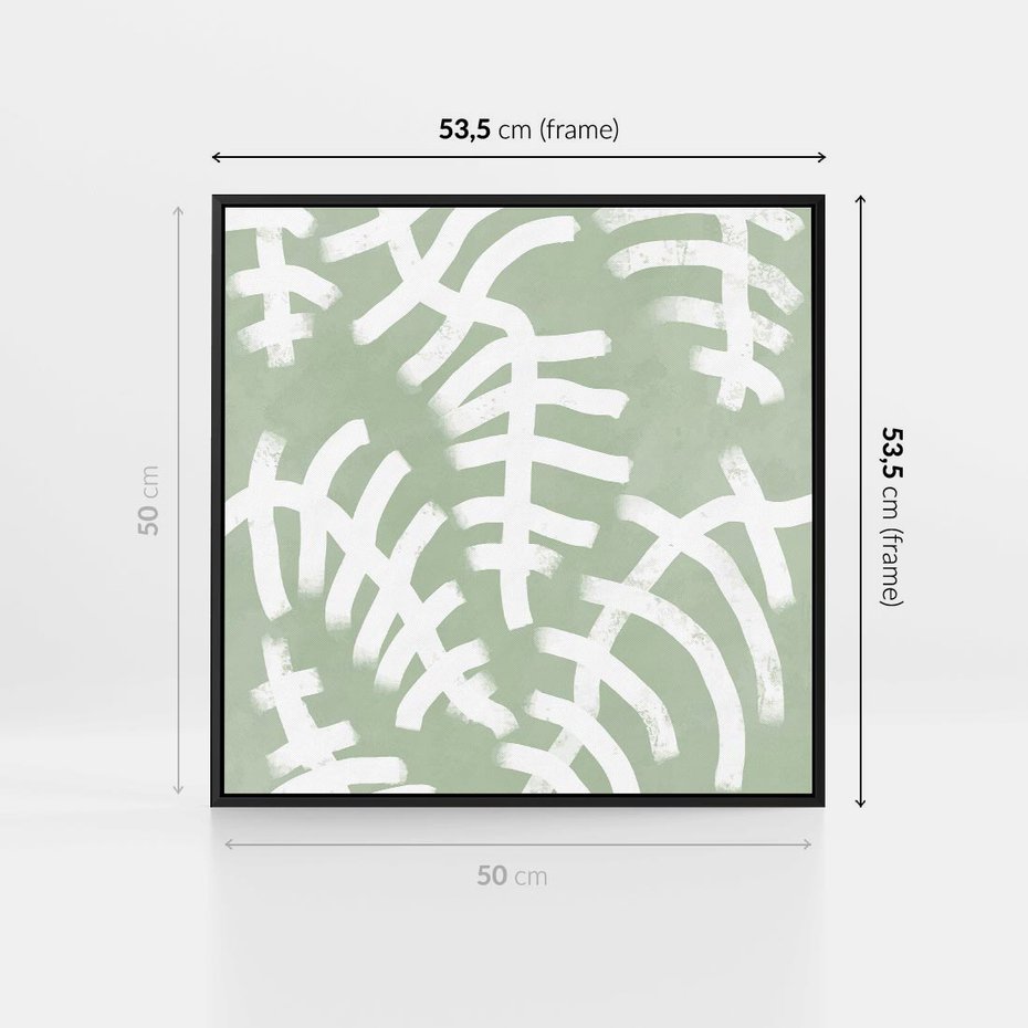 Obraz w ramie 50x50 - Oaza Zieleni - zielona abstrakcja, zgaszona zieleń - rama czarna