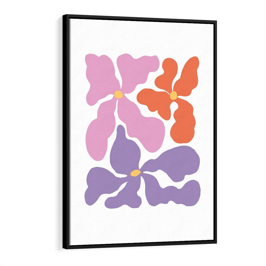 Obraz w ramie 70x100 - Bezgraniczne Wibracje - abstrakcyjne kolorowe kwiaty, minimlizm - rama czarna