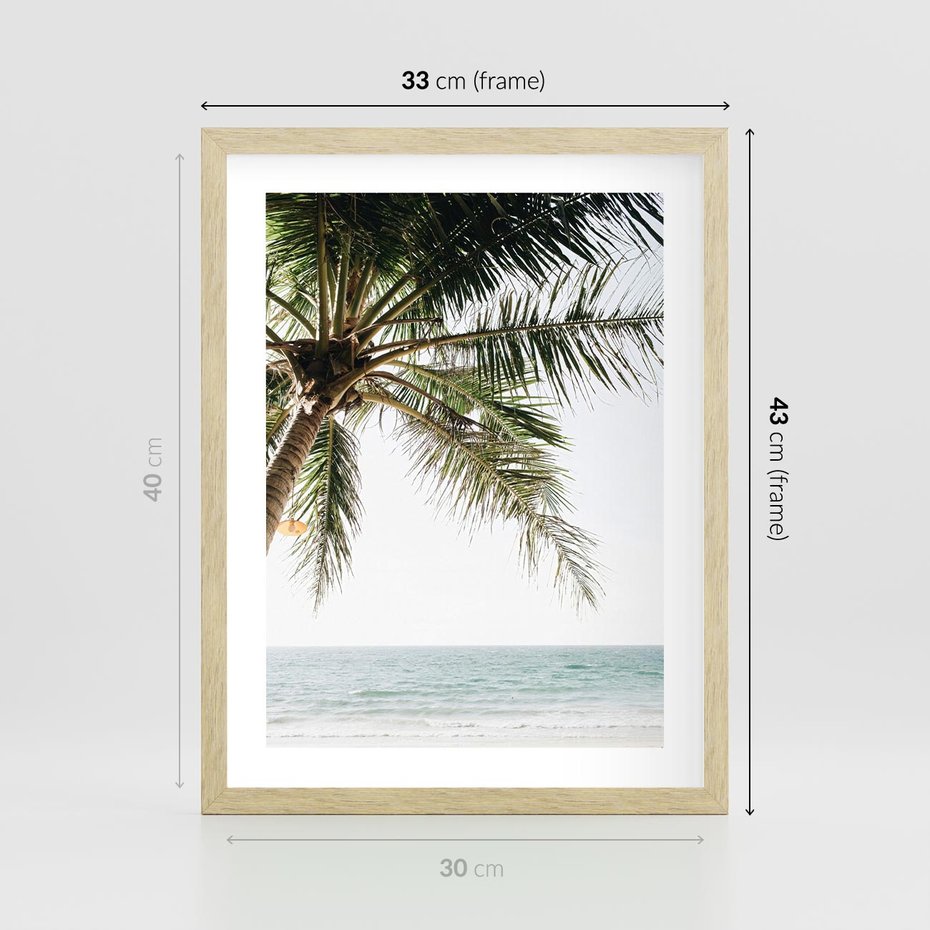 Plakat w ramie 30x40 - Wakacyjne Marzenie - palma nad morzem, - rama drewno